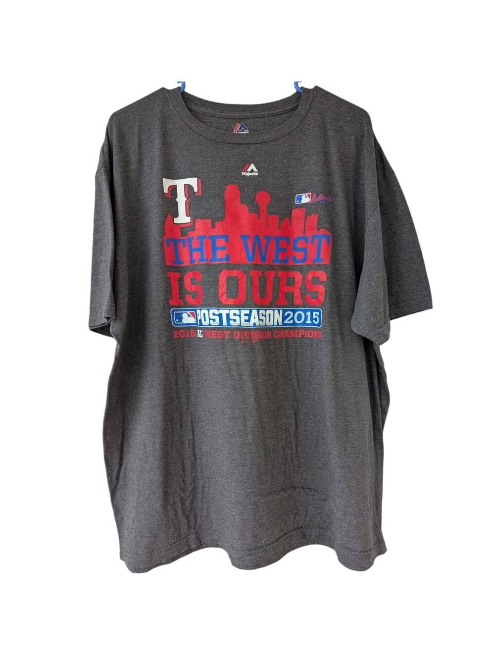 Majestic Texas Rangers 2015 Postseason MLB T-Shirt Men 2XL Gray Cotton 26.5x29.5